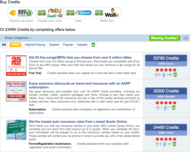 Offerwall Screen Shot for US